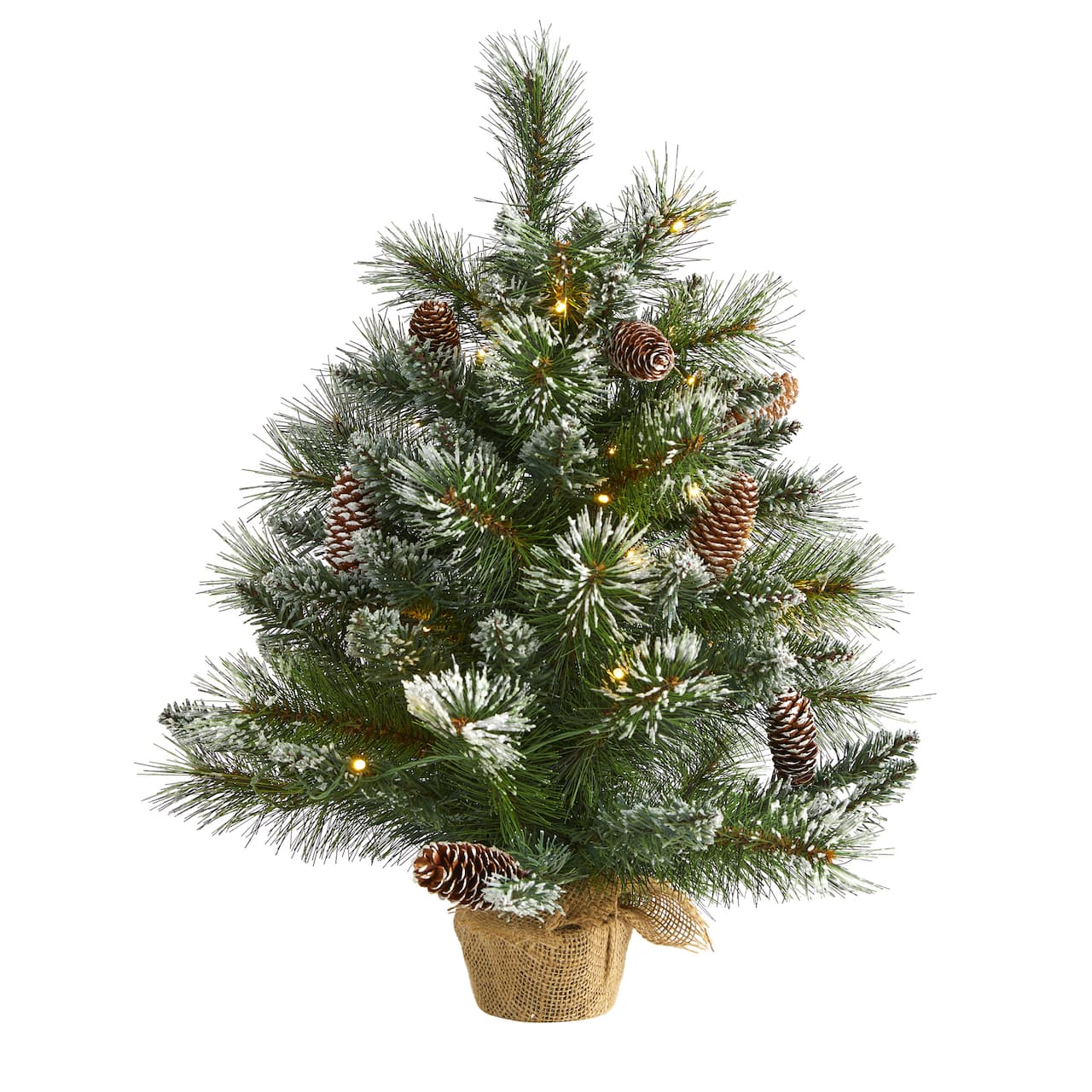 2ft. Pre-Lit Frosted Pine Artificial Christmas Tree with Pinecones, Clear LED Lights